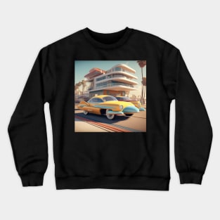 A Retro-Futuristic image of a Califonia Beach City Crewneck Sweatshirt